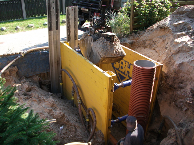 Sewer trench excavation.